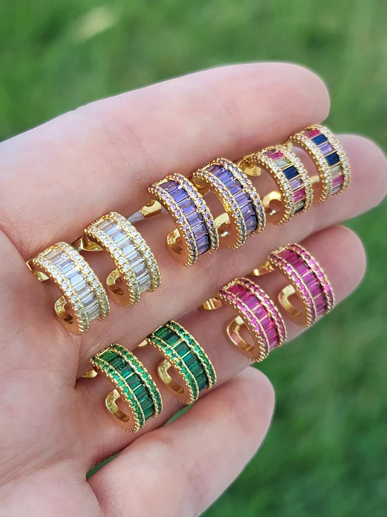 18k real gold plated baguette hoop earrings