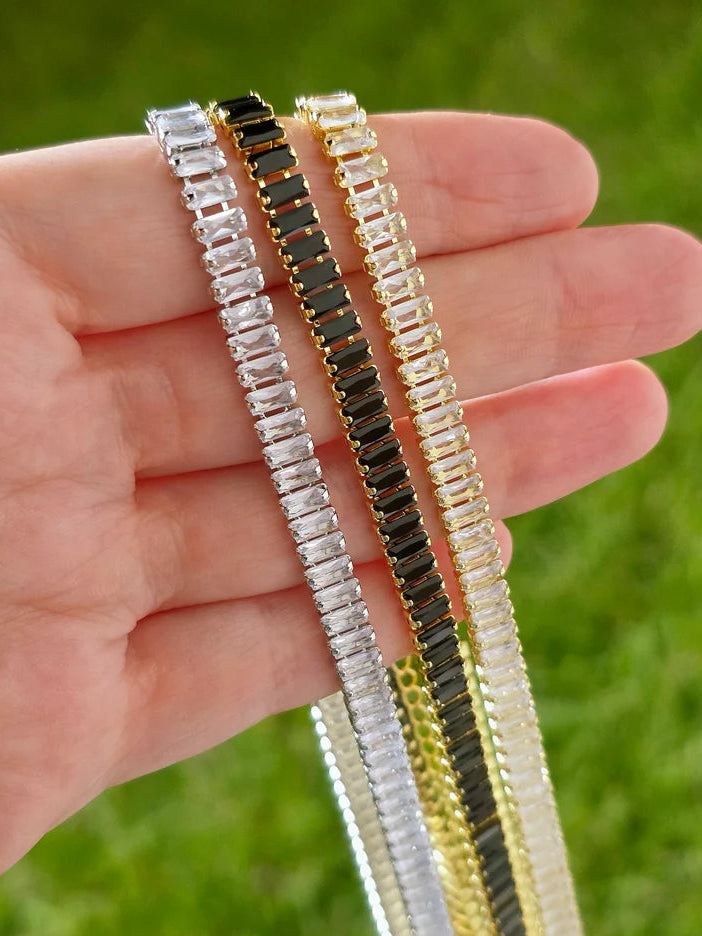 18k gold plated baguette cz necklaces