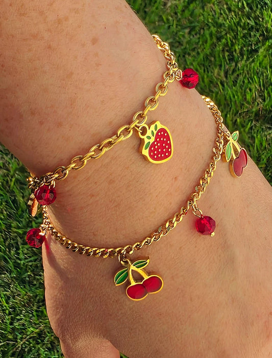 Stainless steel cherry, strawberry bracelets