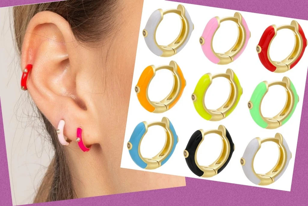 18k gold plated and color enamel huggies