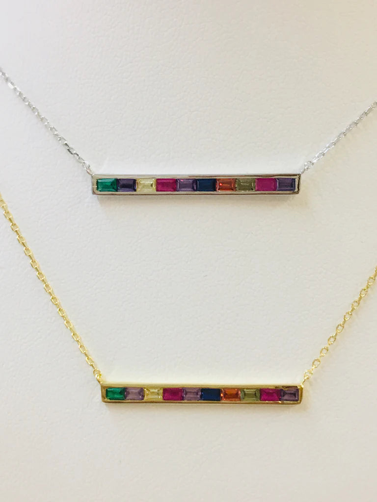 .925 Sterling Silver Rainbow Crossbar Necklace