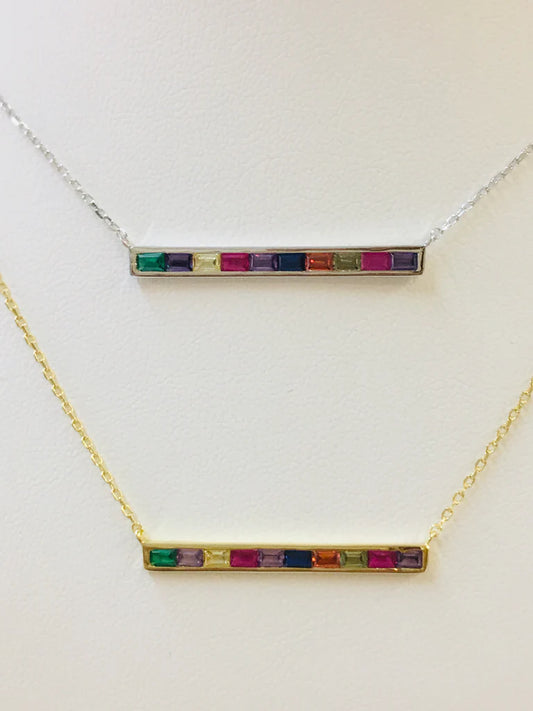 .925 Sterling Silver Rainbow Crossbar Necklace