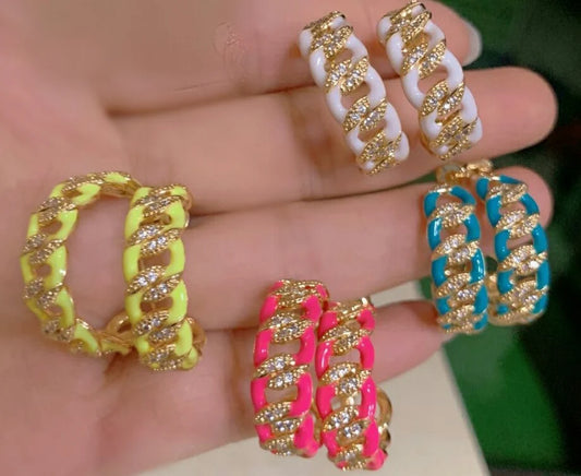 18k gold plated and color enamel chain style hoops