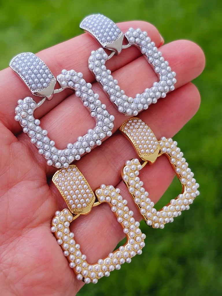 18k real gold plated pearl square earrings
