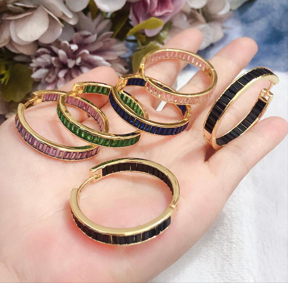 18k real gold plated baguette hoop earrings