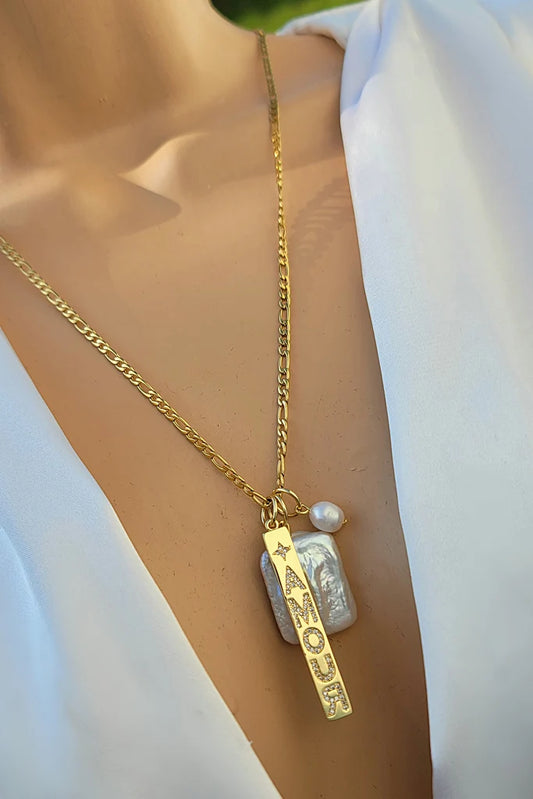 Stainless steel freshwater pearls 24in long necklace