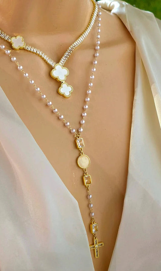 Stainless steel cross and 18k gold plated clover necklaces