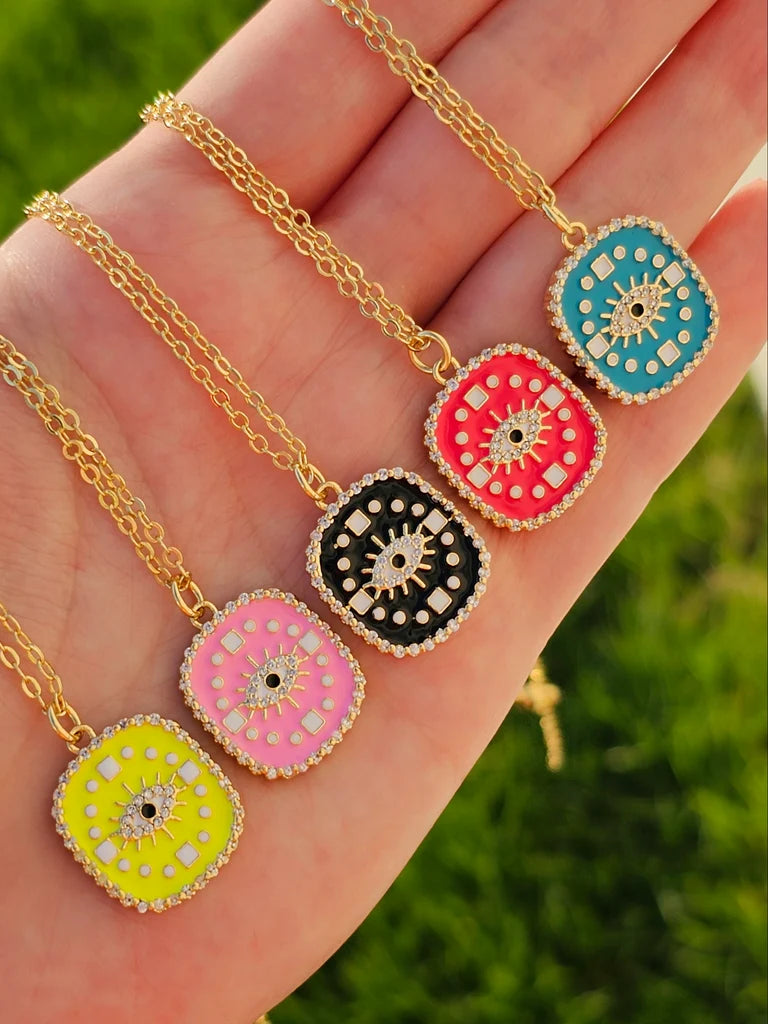 18k real gold plated evil eye cz reversible necklaces
