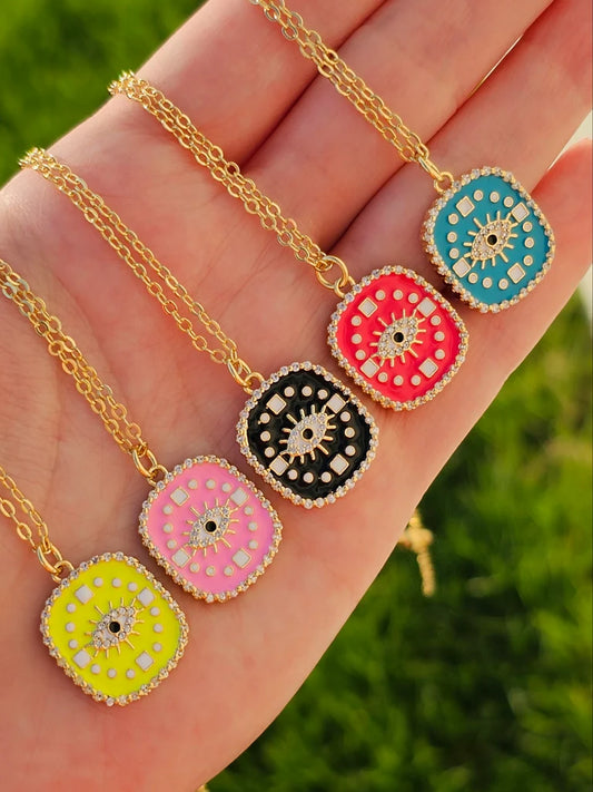18k real gold plated evil eye cz reversible necklaces