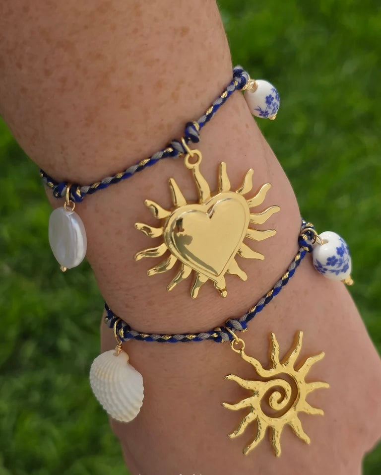 18k gold plated dangling sun and heart bracelets