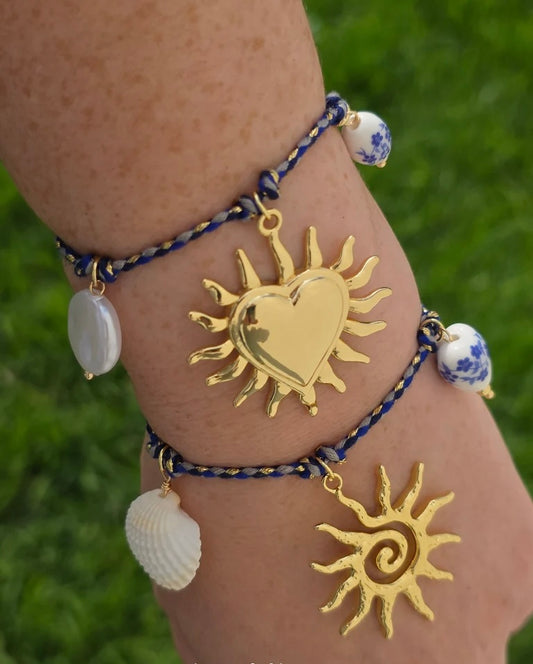 18k gold plated dangling sun and heart bracelets
