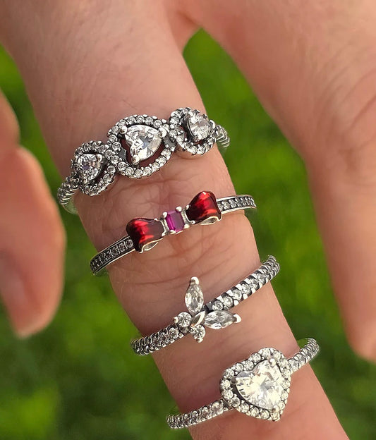 .925 sterling silver CZ hearts, bow and butterfly rings