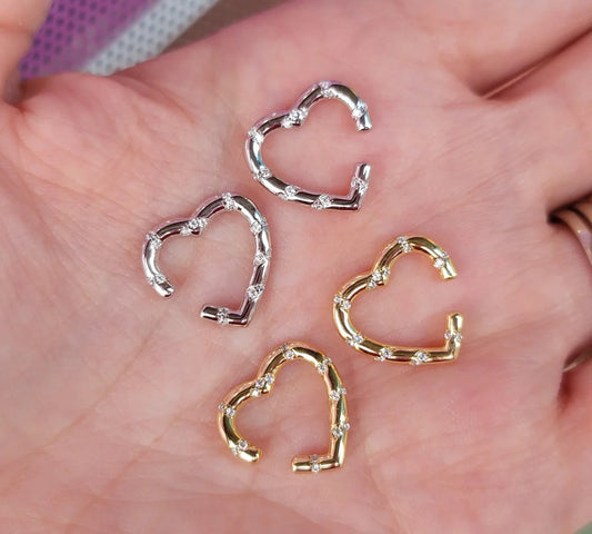 .925 Sterling silver heart cuff earrings