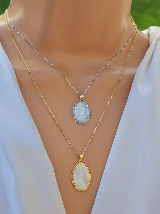 .925 Sterling silver seashell Lady of Guadalupe necklaces