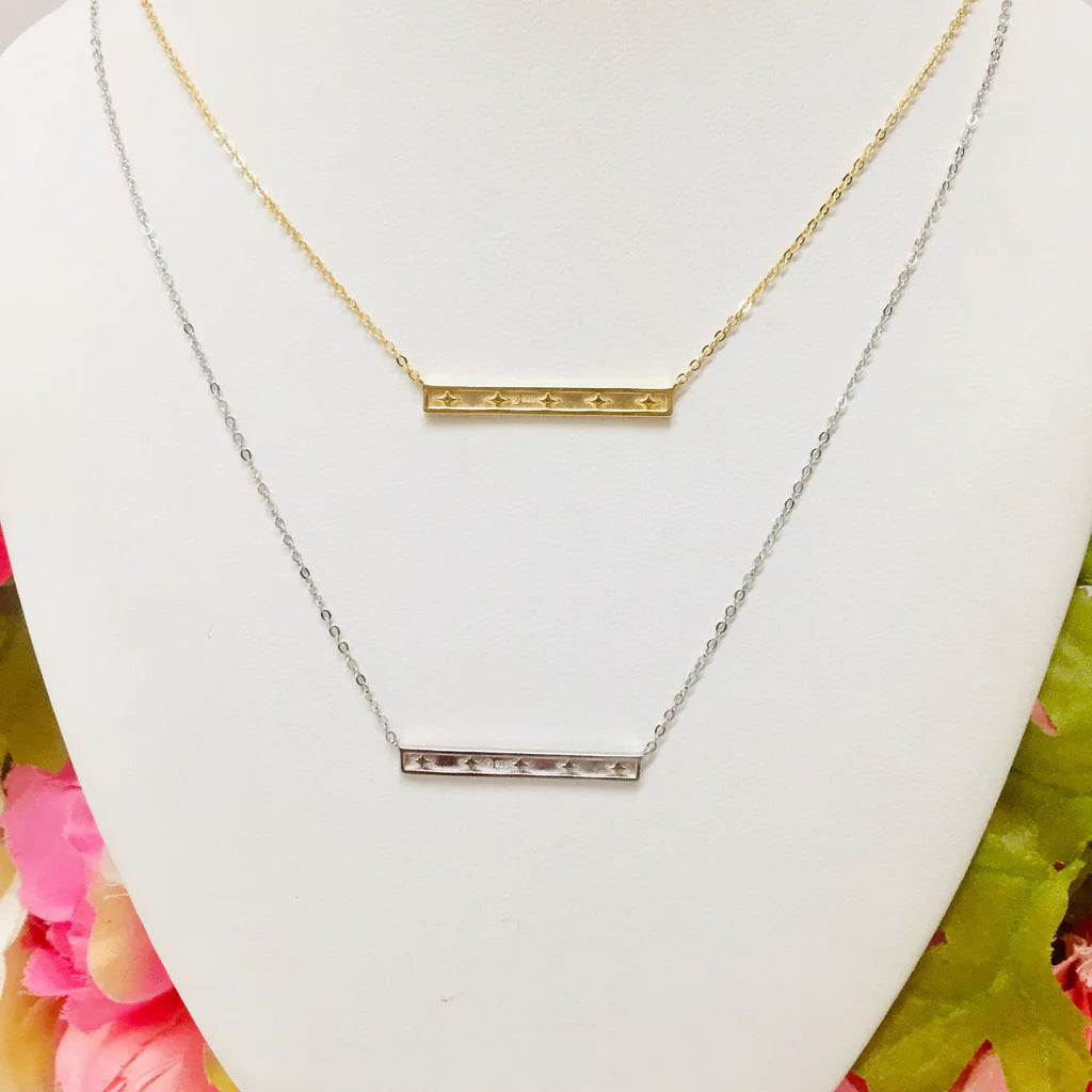 .925 Sterling Silver bar/stars necklace