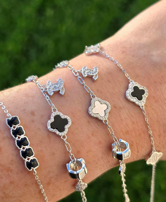 .925 Sterling silver CZ clover and bear bracelet