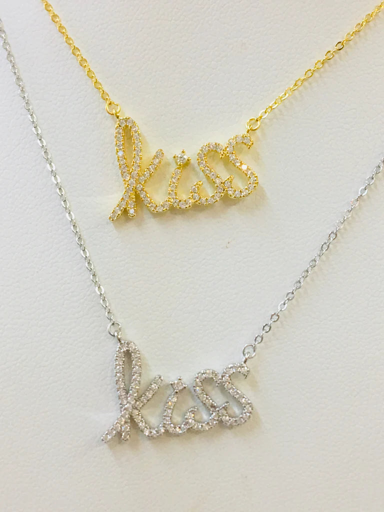 .925 Sterling Silver KISS Necklace