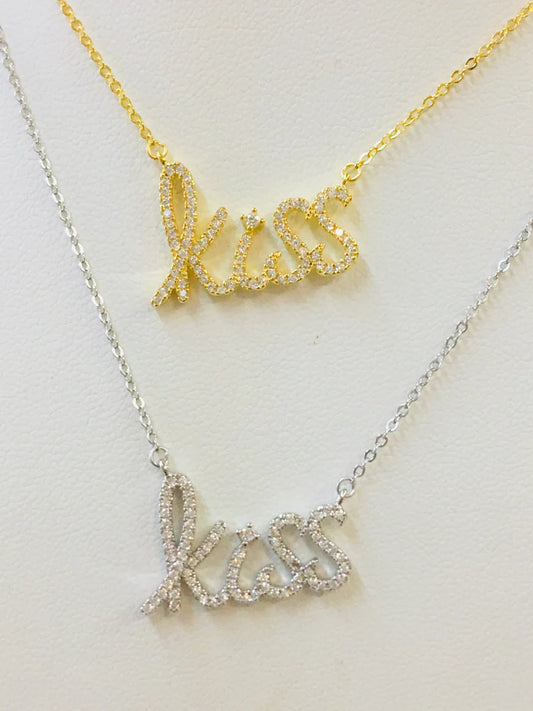 .925 Sterling Silver KISS Necklace