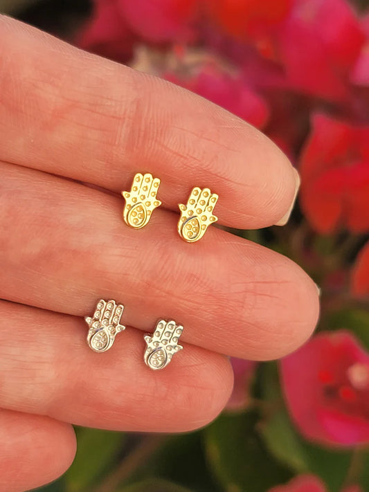 .925 Sterling silver and CZ hamsa hand earrings