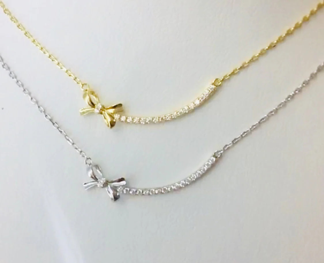 .925 Sterling Silver Bow Necklace