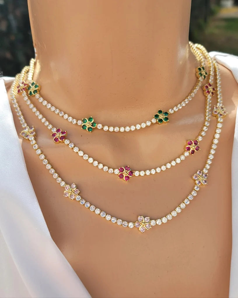 18k real gold plated cz and flower necklaces