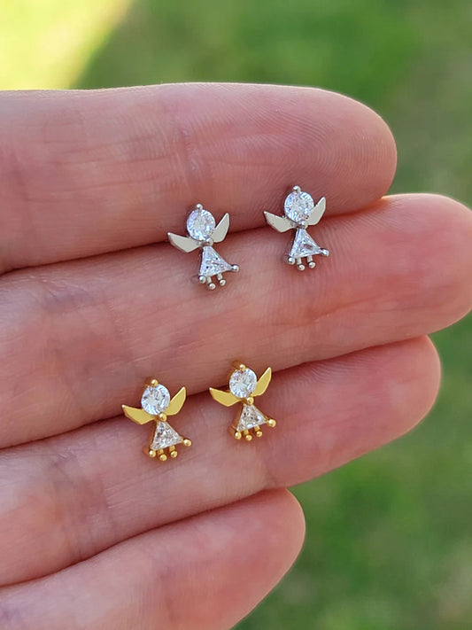 .925 sterling silver cz angel stud earrings