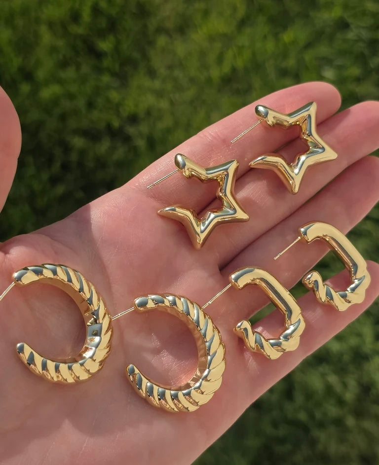 18k gold plated star and braid hoop earrings