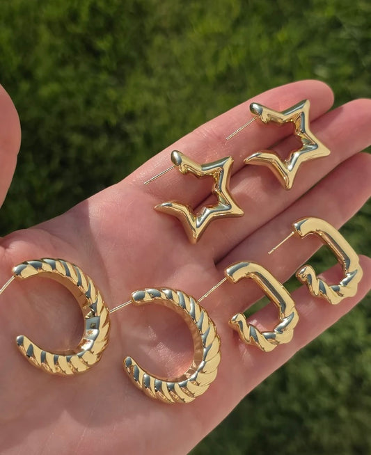 18k gold plated star and braid hoop earrings