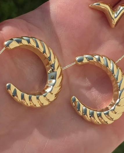 18k gold plated star and braid hoop earrings