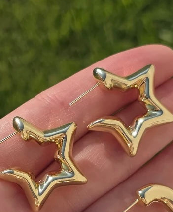18k gold plated star and braid hoop earrings
