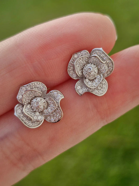 .925 sterling silver rose earrings