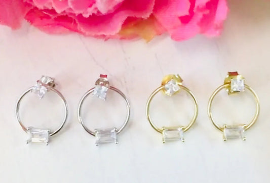 .925 Sterling Silver And Cz Open Circle Earrings