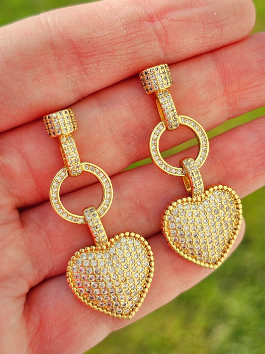 18k gold plated heart cz earrings