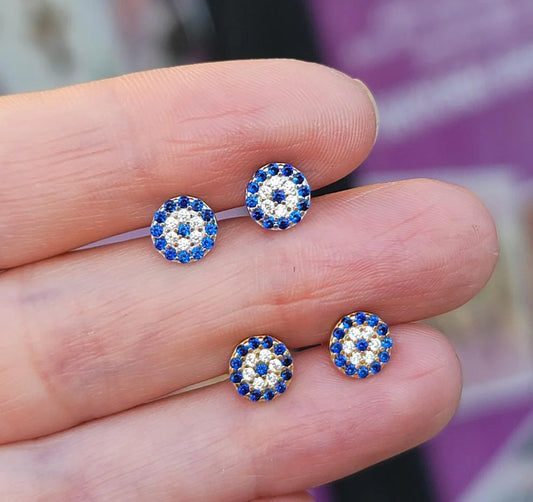 .925 Sterling silver and CZ evil eye earrings