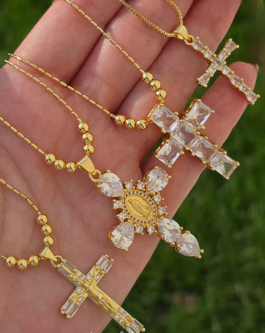 18k gold plated CZ cross necklaces