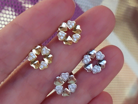 .925 Sterling silver and CZ clover stud earrings