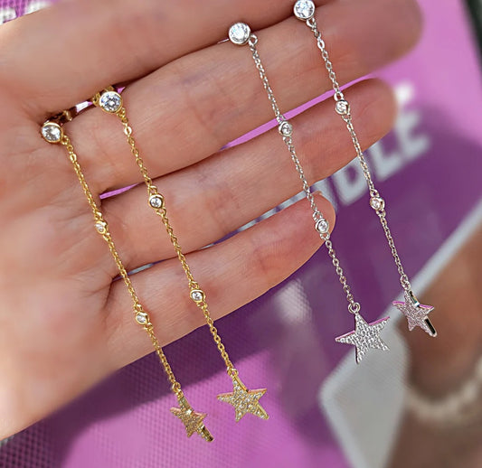 .925 Sterling silver and CZ dangling stars earrings