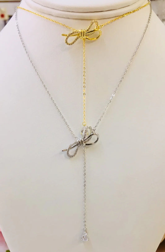 .925 Sterling Silver And Cz bow Necklace/choker