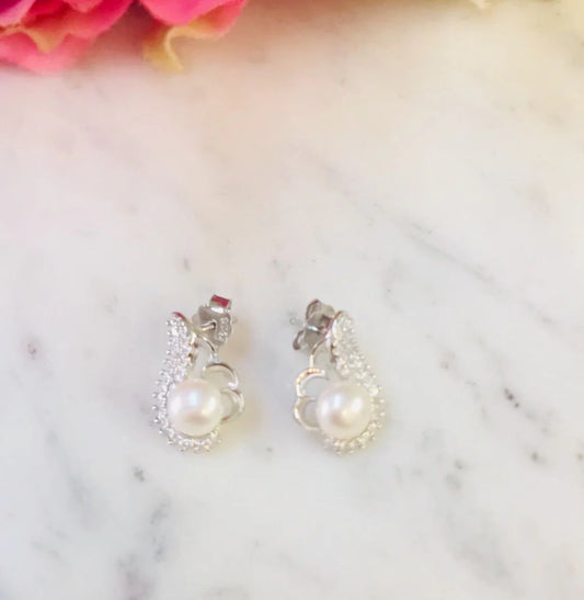 .925 Sterling Silver With Pearl Earrings