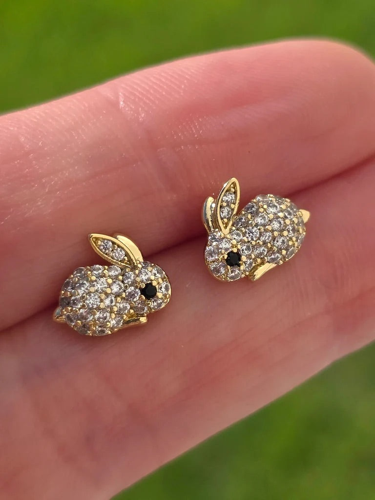 18k gold plated CZ mini bunny earrings