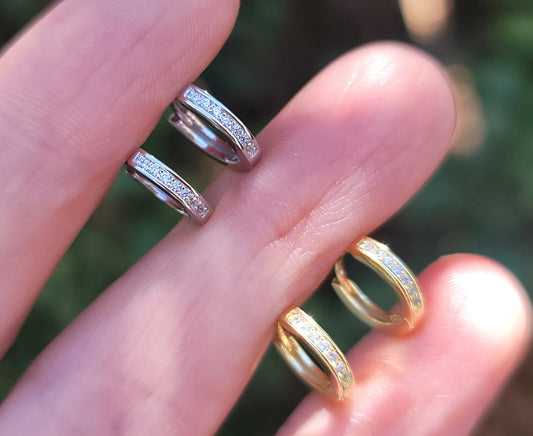 .925 Sterling silver and CZ 8mm hoop earrings