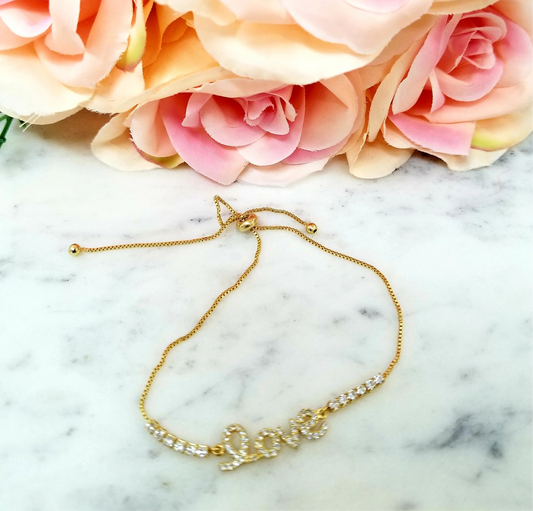 .925 Sterling Silver Love with Zirconia Adjustable Bracelet