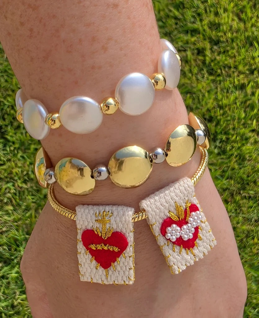 18k gold plated pearls and scapular bracelets