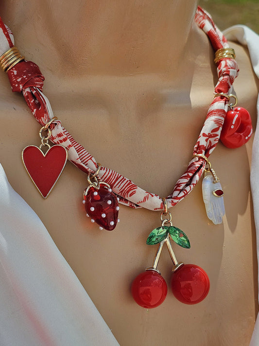 18k gold plated cherry, strawberry scarf charm necklaces Cherry