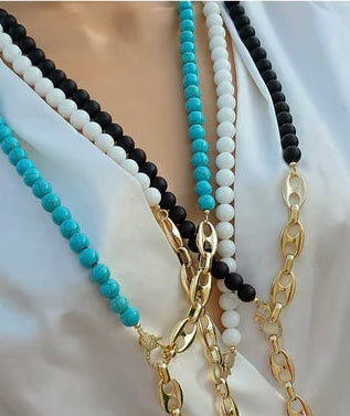 18k gold plated 36in long natural stones necklaces