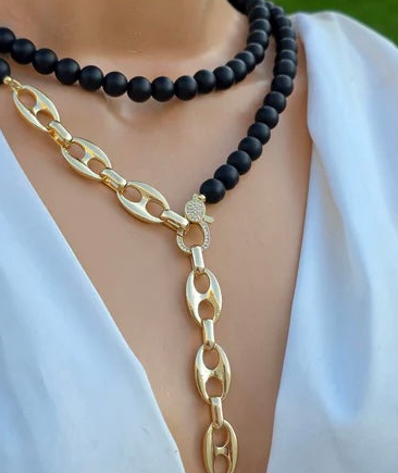 18k gold plated 36in long natural stones necklaces