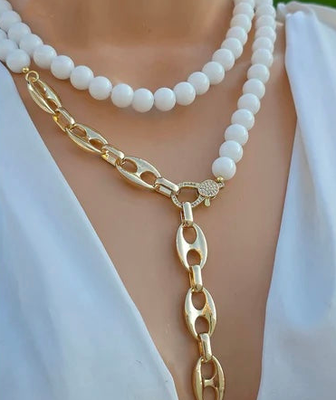 18k gold plated 36in long natural stones necklaces