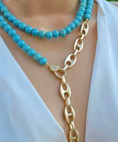 18k gold plated 36in long natural stones necklaces