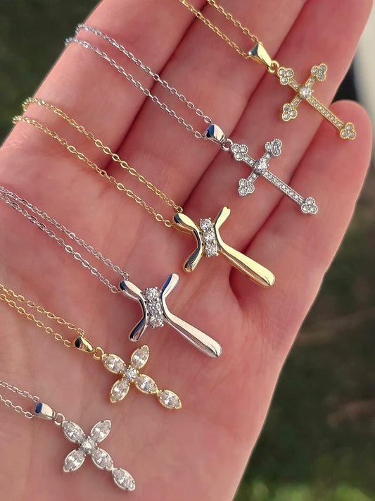.925 sterling silver CZ cross necklaces