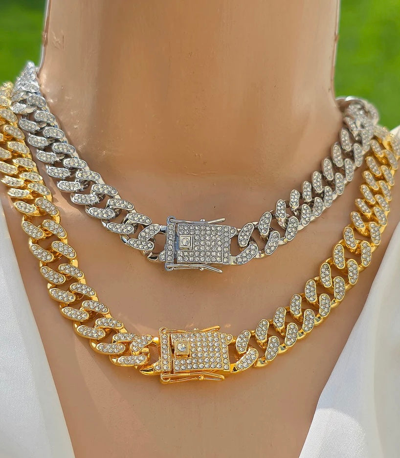 18k gold plated CZ chunky chain necklace
